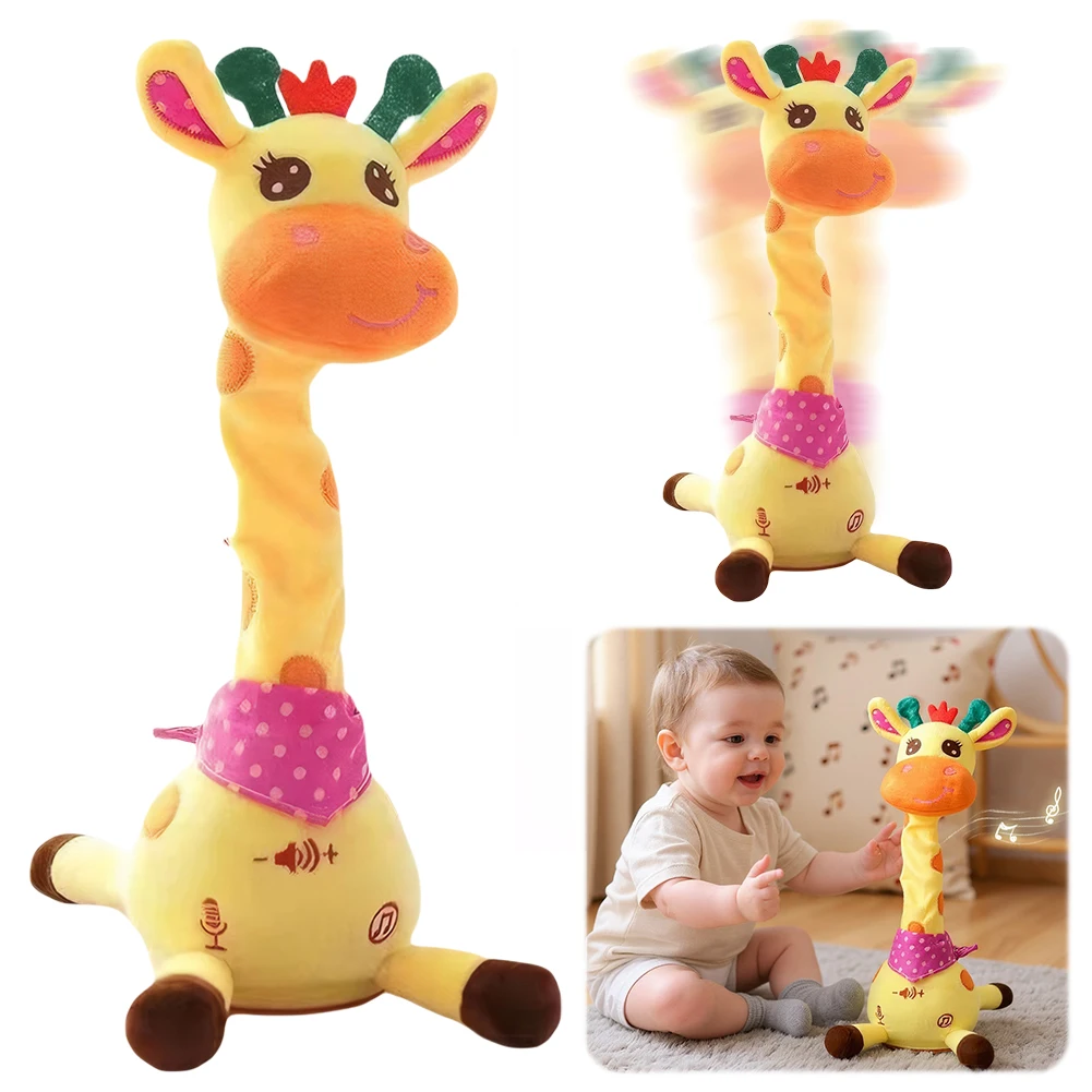 Stuffed Animal Baby Toy Repeating What You Say Glowing Musical Giraffe Twisting Speaking Plush for Toddler Boys Girls Gifts