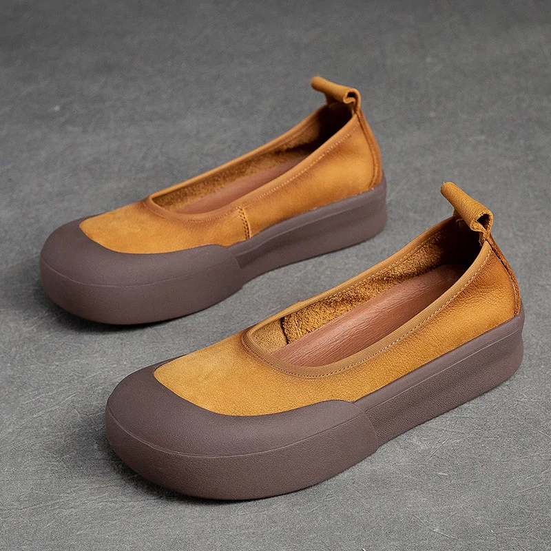 GKTINOO New Design Literary Style Women Flat Platform Shoes Slip-On Loafers Genuine Cow Leather Shallow Handmade Retro Shoes