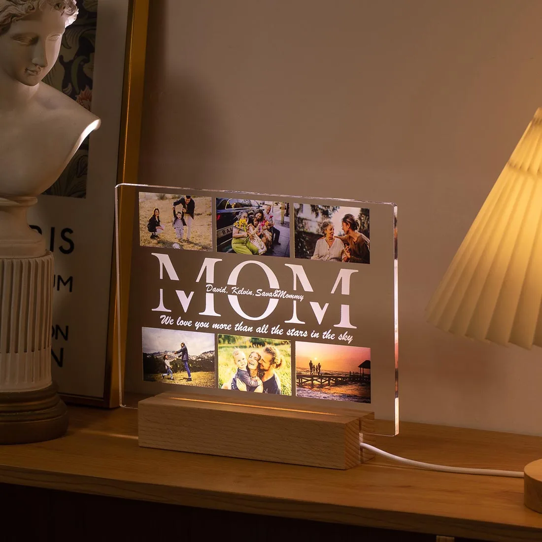 Custom Photo Acrylic Plaque Anniversary Gifts Personalised Night Light Mother's Day Gift MOM DAD Family Gift Father's Day Gift