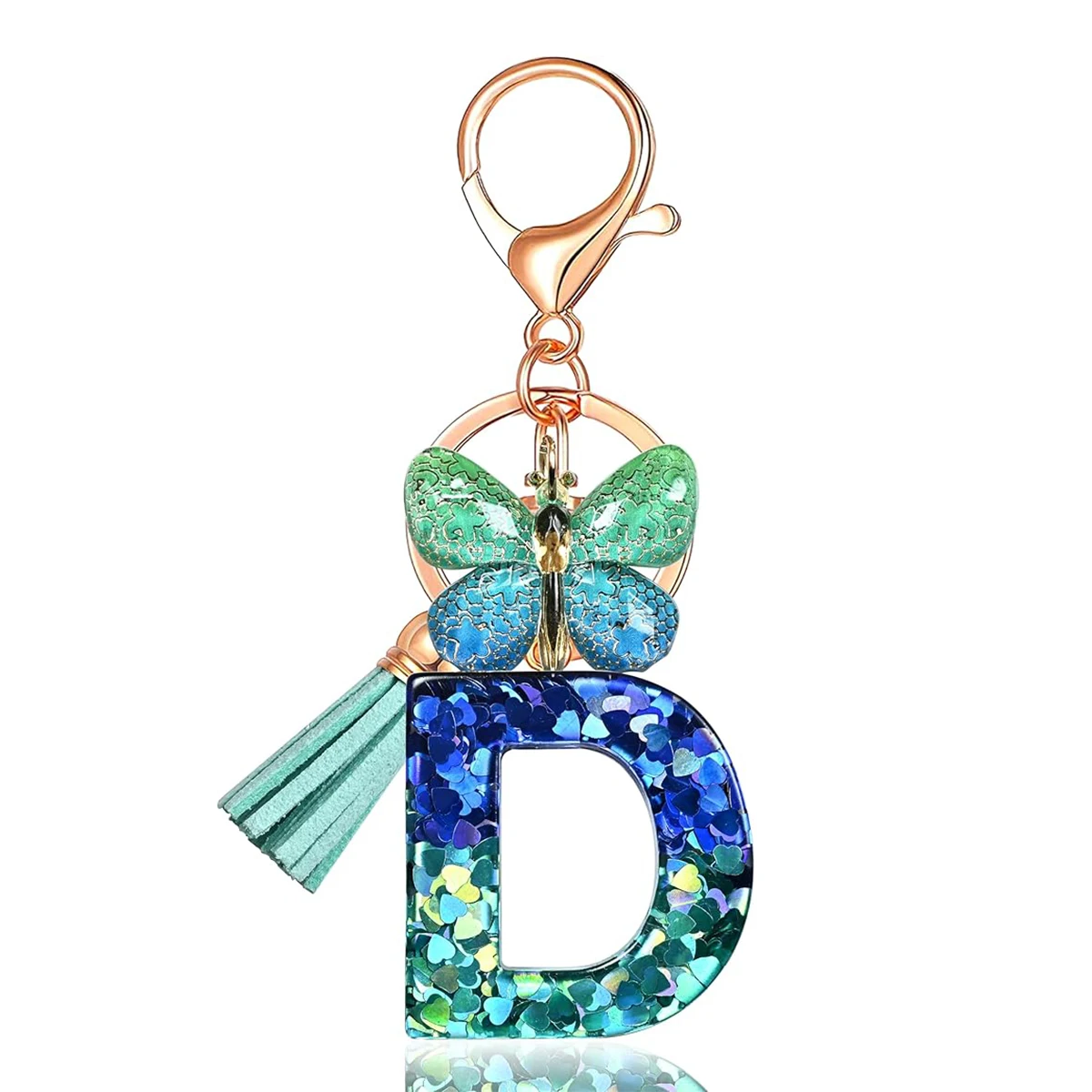 Resin Alphabet Keychain with Sequins Butterfly and  Charm Women\'s Day Gift Letter Initial Keyring Backpacks Car Keys Decoration