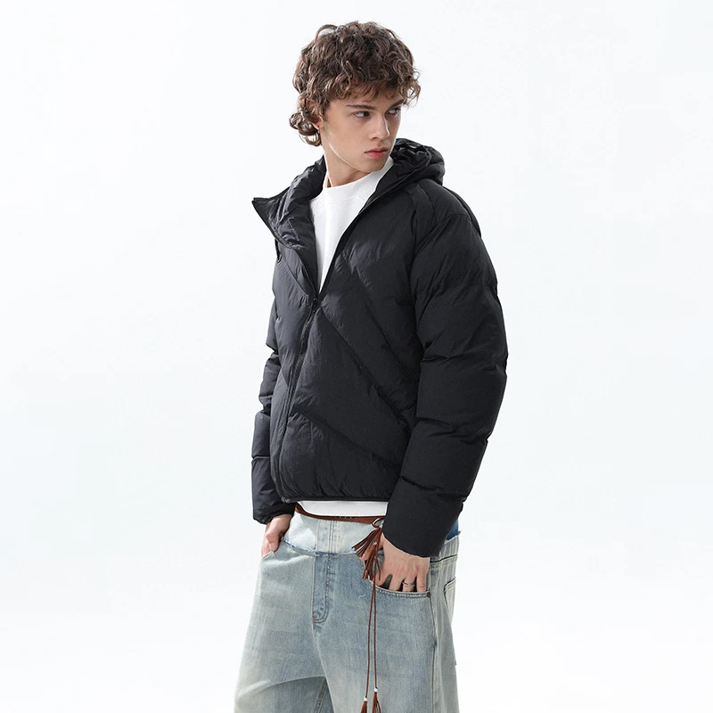 LUZHEN 2025 شتاء جديد الموضة المتخصصة تصميم مائل سستة مقنعين معطف مبطّن الرجال وسيم بلون الخبز سترة سترة JY4946