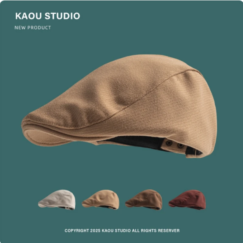 

Японская однотонная шерстяная передняя шляпа для мужчин и женщин, осенне-зимняя универсальная британская повседневная кепка художника с короткими полями