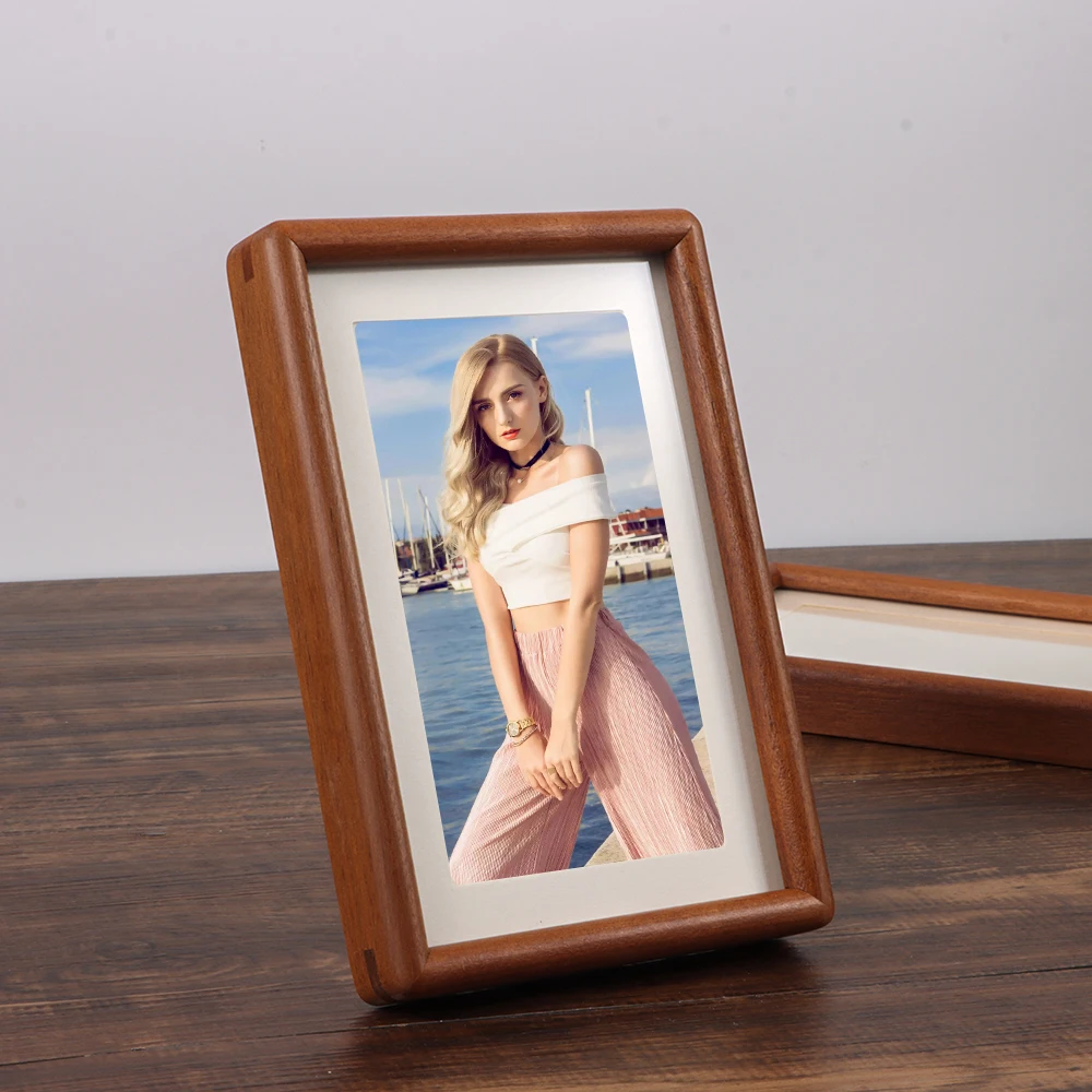 New 6/7/8 Inch Black Walnut Photo Frame Simple Simulation Wood Mortise Tenon Photo Frame Handmade Display Photo Frame