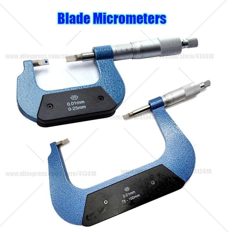 Xibei lâmina externa micrômetros lâmina 0.75mm 0-25 25-50 50-75 75-100mm 0.01mmfacas de medição de lâmina e eixo não rotativo