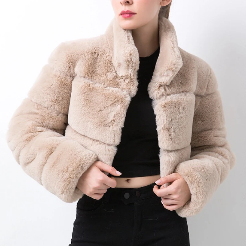 Faux Fox Fur Women Coat Solid Fur Jacket Stand Collar Open Stitch Long Sleeve Loose Fit Thick Warm Fur Casual 2025 Autumn Winter