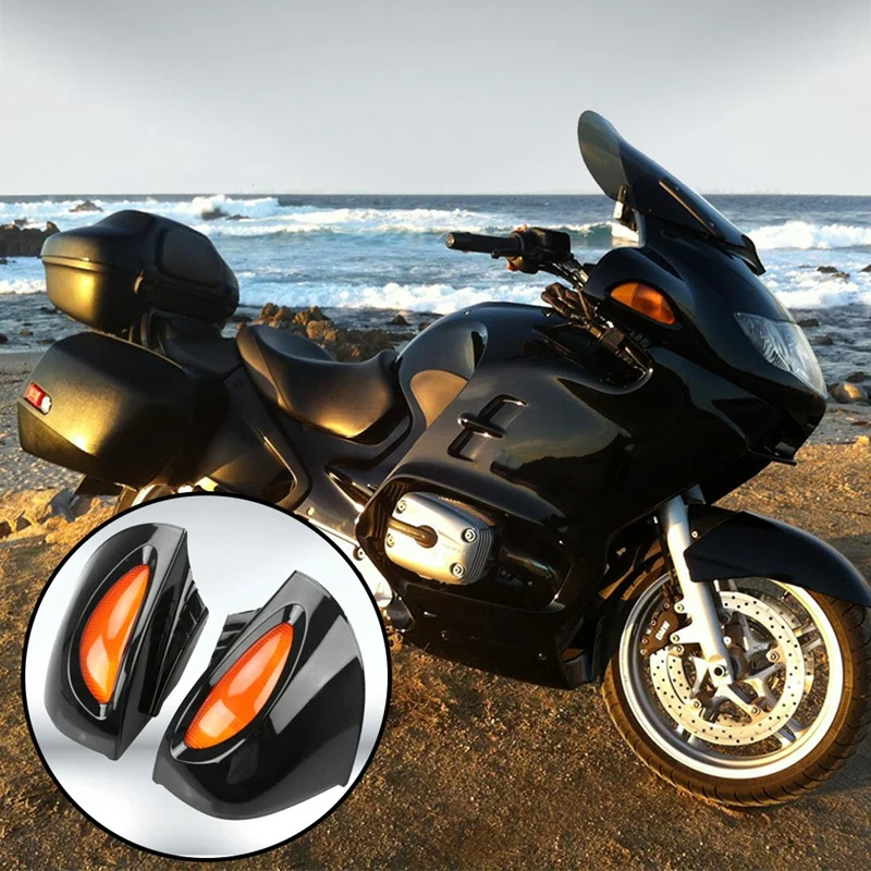 

Black Motorcycle Turn Signals Lights Cover Motocross Mirror For -BMW R1100 RT R1100 RTP R1150 RT