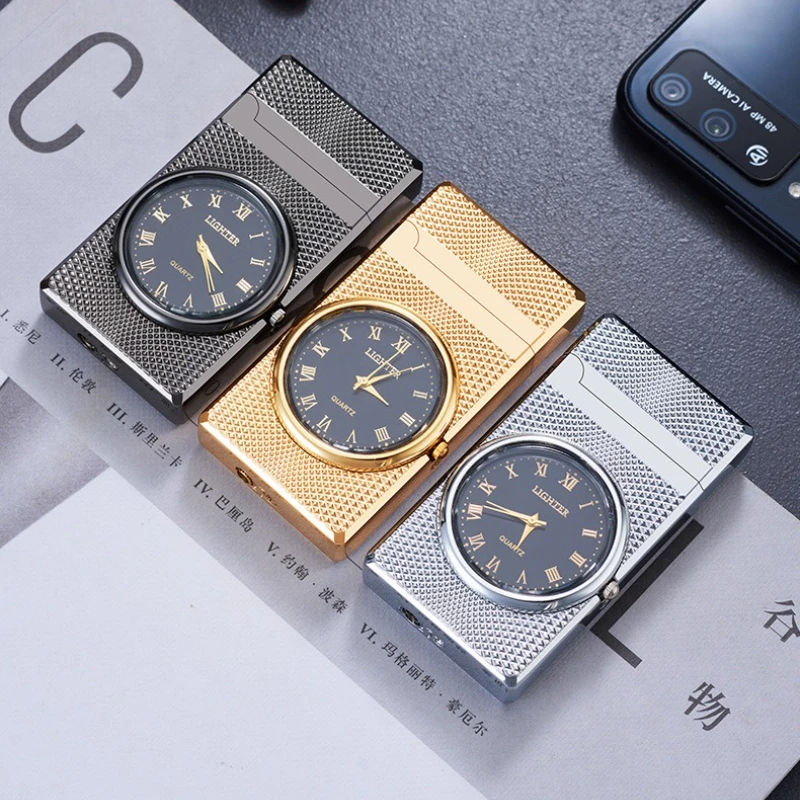HF611 Real Dial, Luxury Creative Electronic Watch Lighter Metal Direct Blue Flame Windproof Gift Loud Lighter Wholesale