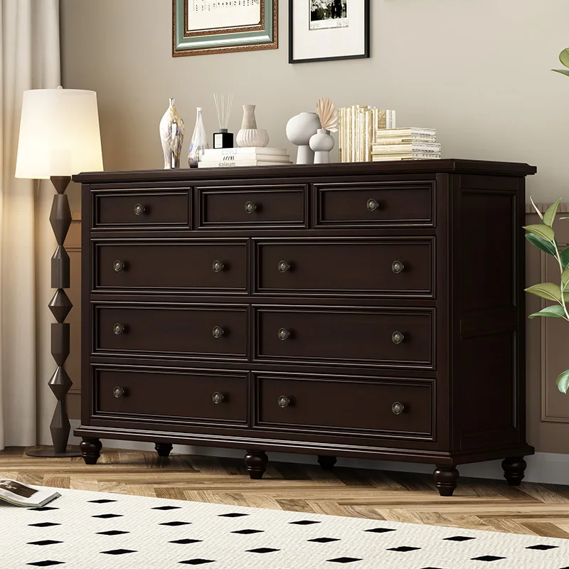 

Американский сельский ретро шкаф из цельного дерева с девятью грудью, шкафчик для спальни из чистого массива дерева, шкафчик с несколькими насосами, вход в маленькую квартиру