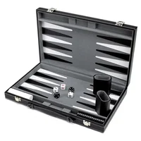 Juego de tablero de ajedrez, juego de Backgammon con funda de polipiel negra cosida, bonito regalo, entretenimiento de negocios plegable para fiesta familiar