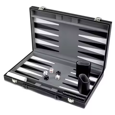 Game Chess Board Backgammon Set With Stitched Black Leatherette Case Nice Gift Folding Business... product image