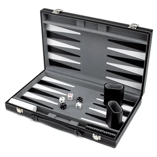 Imagen 1 del producto Juego de tablero de ajedrez, juego de Backgammon con funda de polipiel negra cosida, bonito regalo, entretenimiento de negocios plegable para fiesta familiar