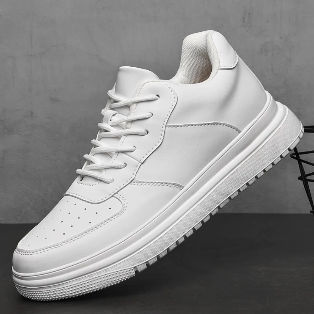 

New Height Increasing Shoes for Men Elevator Sneakers White Leathe Sport Zapatillas De Hombre Big Size 46