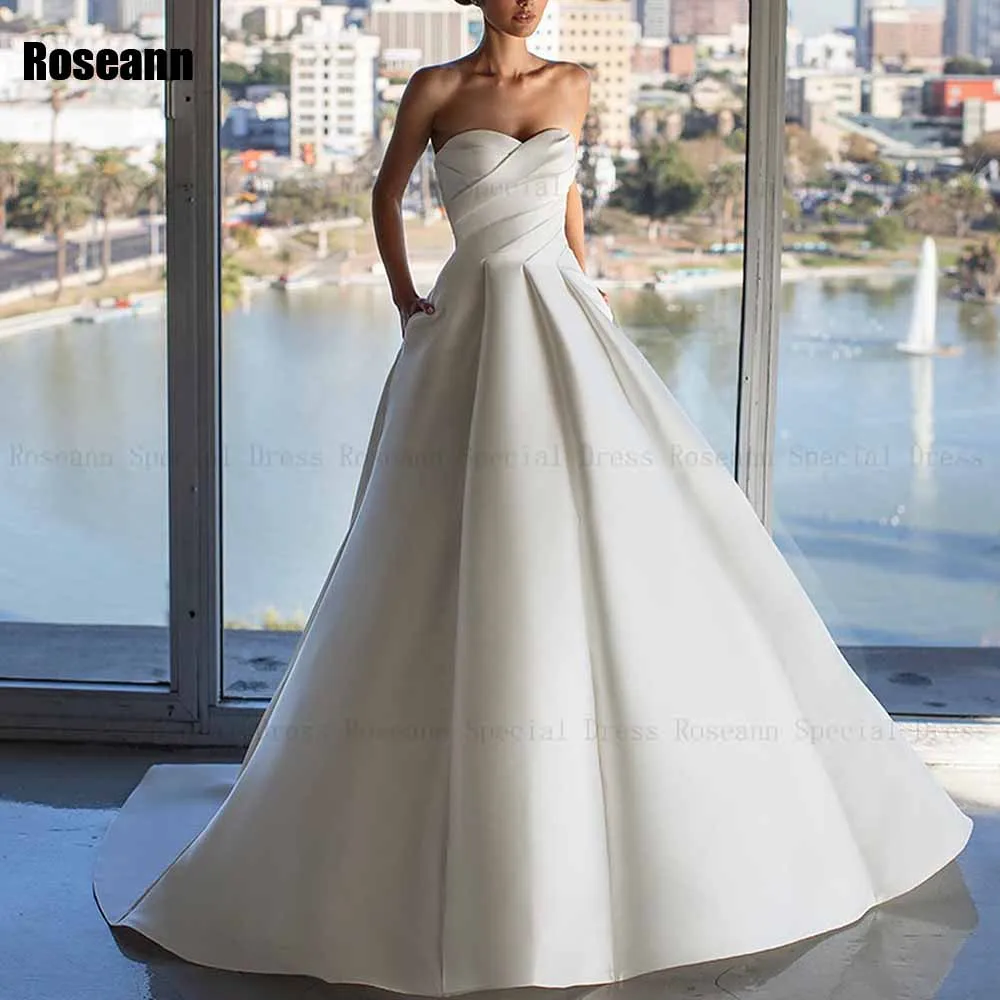 Personalizado requintado 2025 a linha vestido de casamento sem mangas plissado drapeado plissado sem alças aberto volta vestidos de noiva robe de mariée