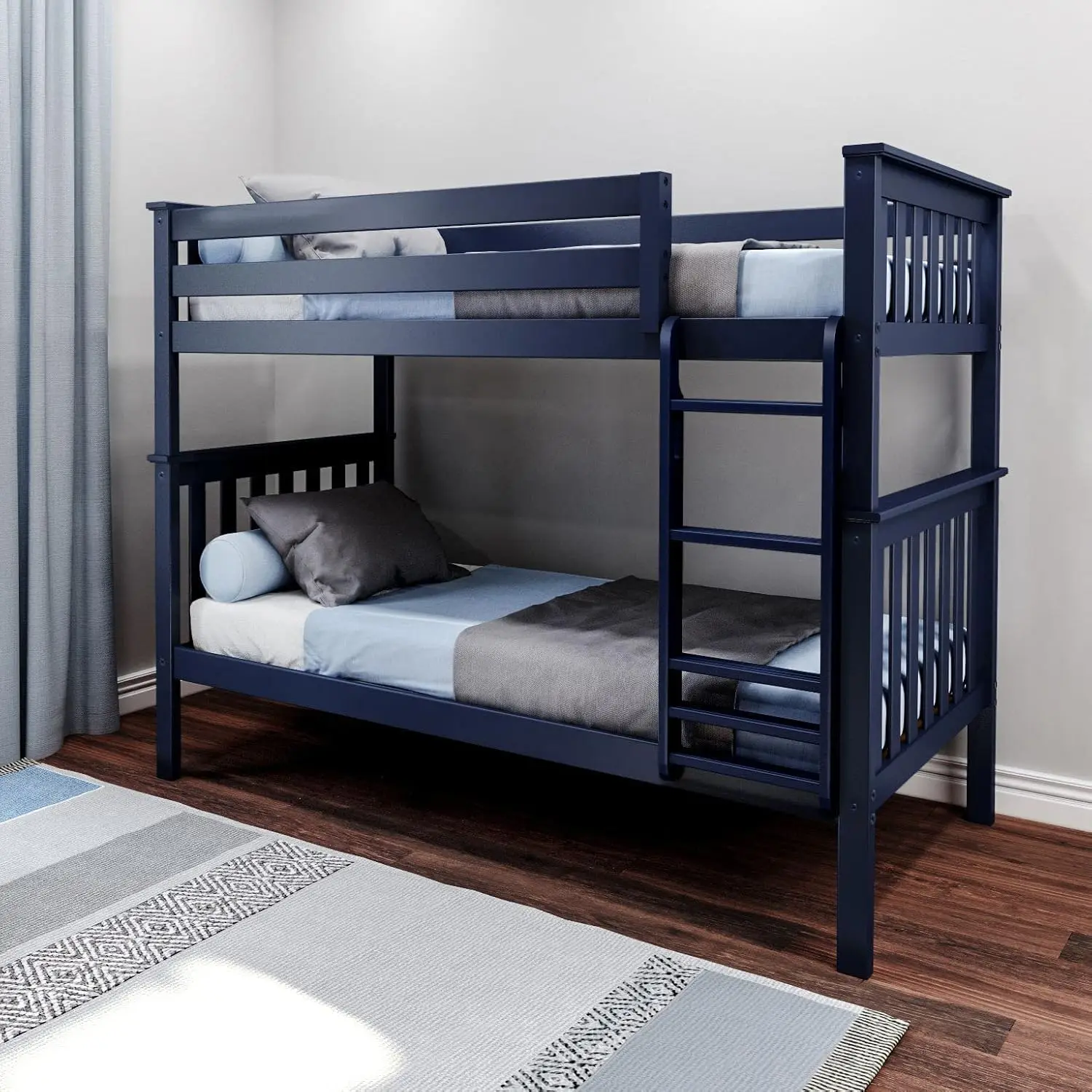 

Bunk Bed Twin Over Twin, Solid Wood Bunk Bed Frame With Ladder For Kids, 14"" Safety Guardrails, Easy Assembly, No Box Spring