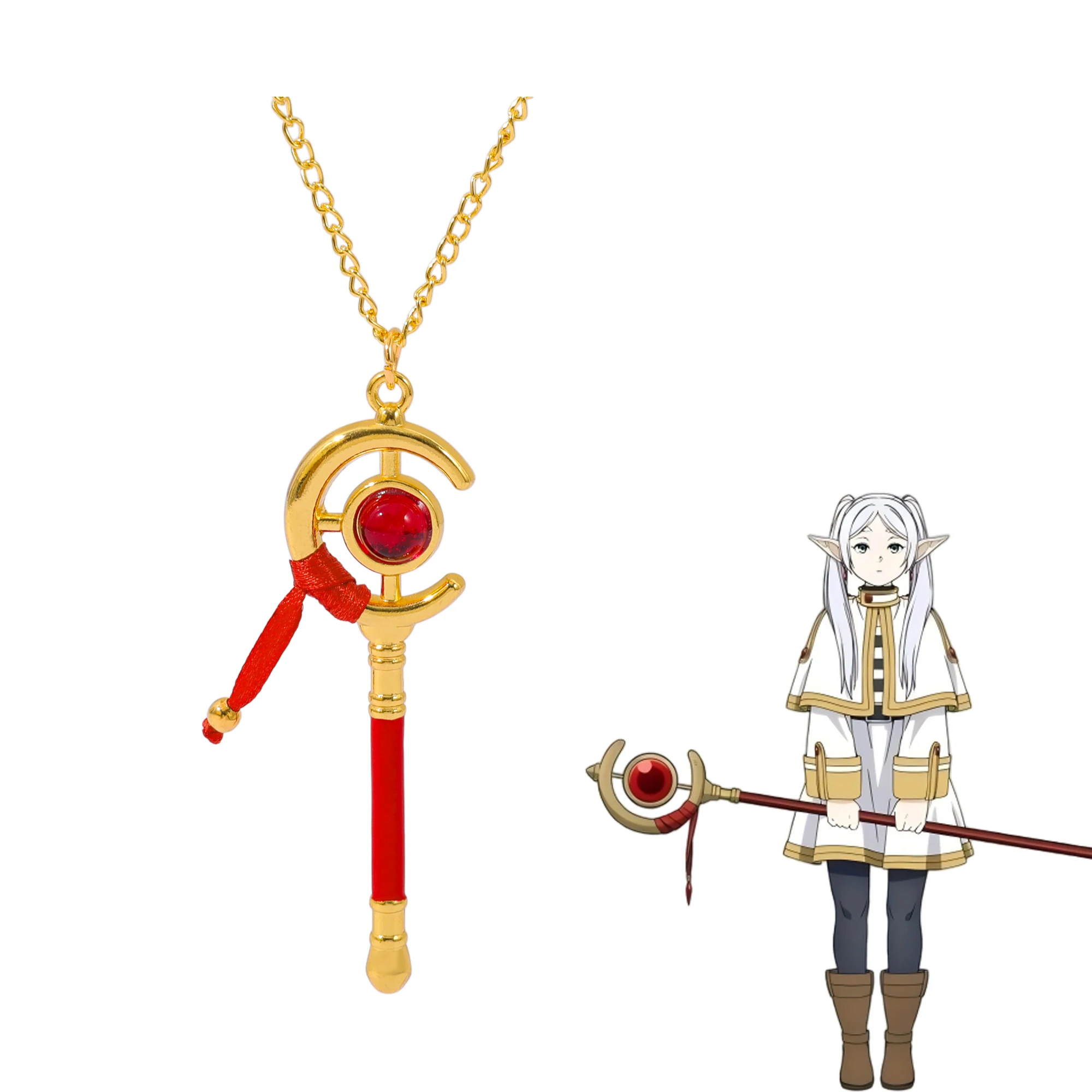 Frieren Beyond Journey's End Frieren Magic Staff Pendant Necklace Red Wand Anime Cosplay Jewelry Gift for Anime Fans