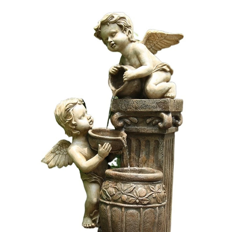 European-style angel fountain landscape, outdoor water ornaments enter the home garden to arrange the courtyard, yard water
