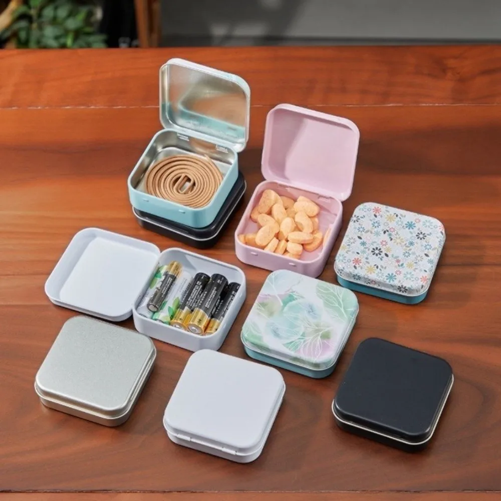 Portable Eco-Friendly Candy Storage Box Square Shape Metal Material Mini Sealed Jars Durable Flip Storage Box for Candy Storage