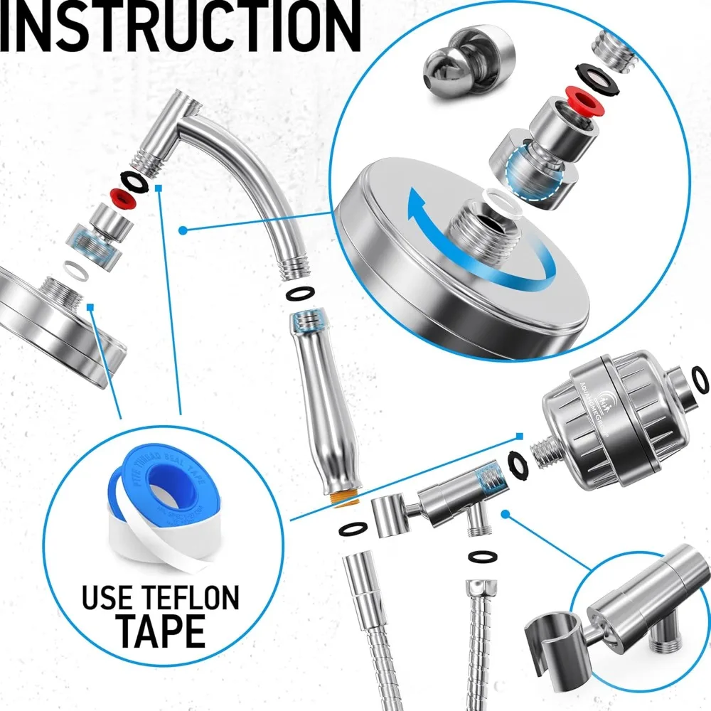 AquaHomeGroup Cabeça de chuveiro portátil com filtro Filtro de chuveiro de filtragem de 20 + 3 estágios para água dura - vitamina C, A e E infundido Sh