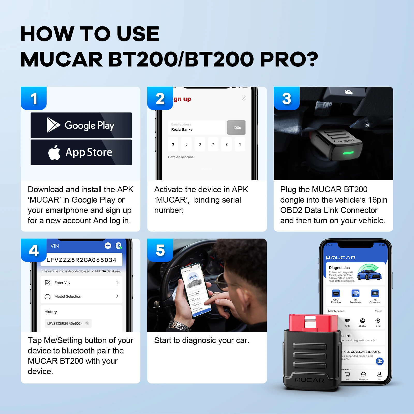 MUCAR BT200 OBD2 Bluetooth-Diagnosetool Vollsystem-Diagnose Öl SAS 15 Reset OBD 2 Scanner für alle Autos Codeleser – Detail 7