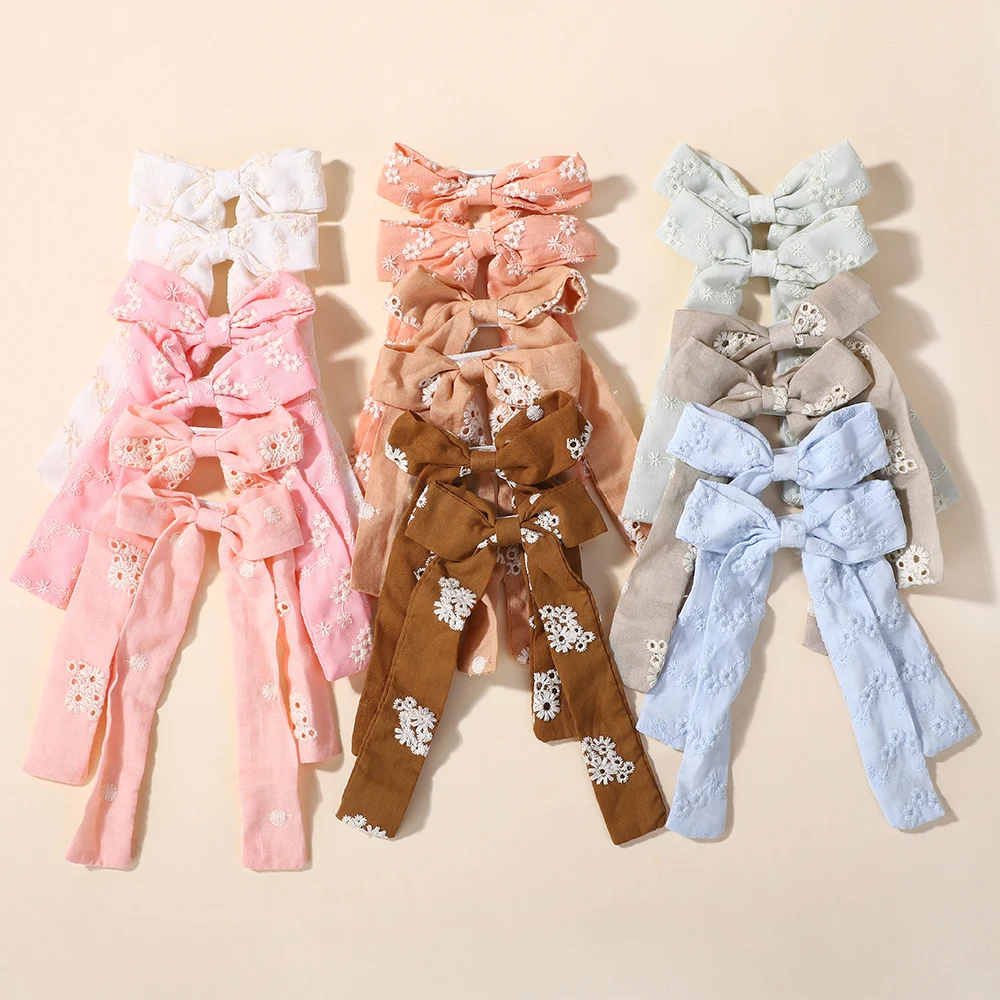 

10pcs Random Color Girls Long Tassel Hair Ribbons Hairclip Printing Embroidery Hairgripe Elegant Dress Women Hair Accessories