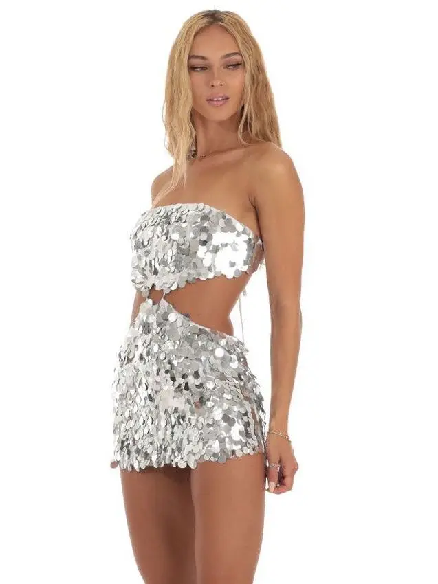 

Sequin Lace up Hollow Dr ort Women's Dr Bright Sequin Belted Summer Sexy High Waist Polyester Skin-friendly Breathable