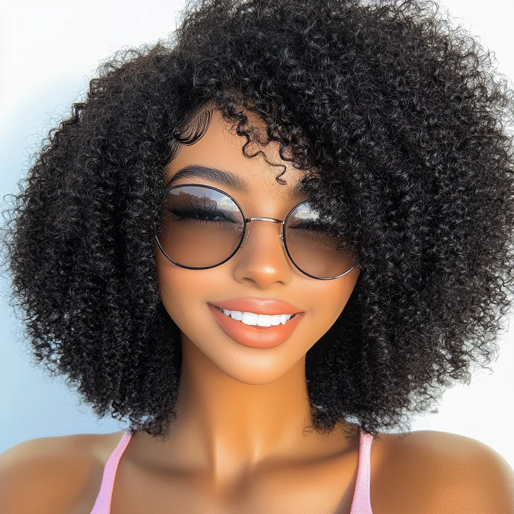 

Rebecca Afro Kinky Curly Human Hair Wigs Ombre Highlight Human Hair Wig With Bangs Colored Brazilian Curly Bob Wig For Women