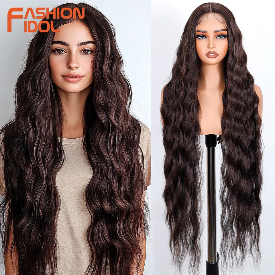 

Синтетический парик FASHION IDOL 36 дюймов/90 см с кружевной вставкой для чернокожих женщин, омбре, блонд, волнистые кудрявые волосы, парик с кружевной передней частью для косплея