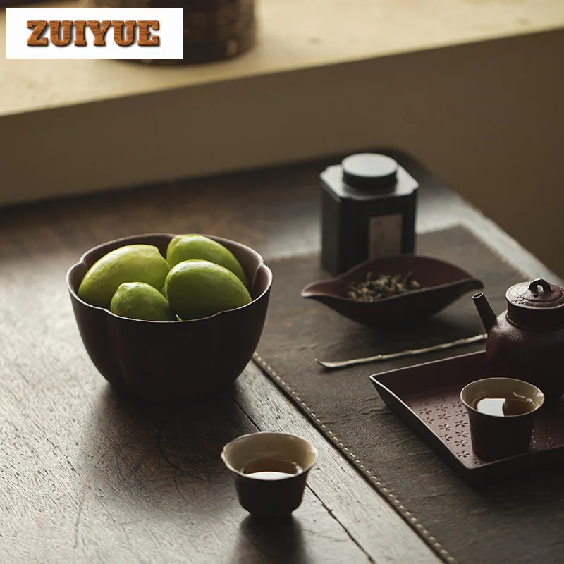 620ml Handmade Coarse Pottery Tea Washing Basin Flower Petal Jianshui Tea Residue Barrel Writing-brush Washer Chaxi Teaset Craft