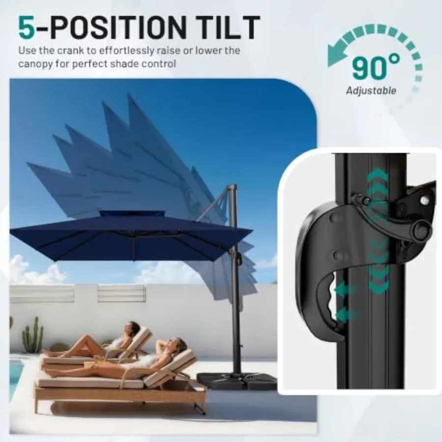 12×12 Feet Double-Top Cantilever Patio Umbrella for outdoor use, polyester fabric, beige, UV-resistant and tilt-adjustable