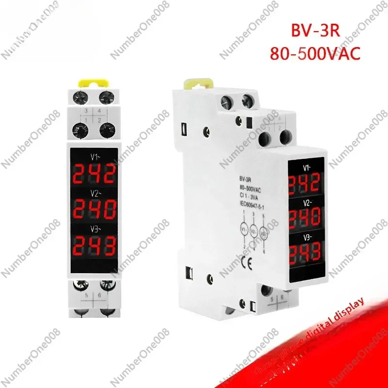 Taiye BV-3R Rail Three-phase Voltmeter AC Mini Modular Instrument Indicator Digital Display Detector LED