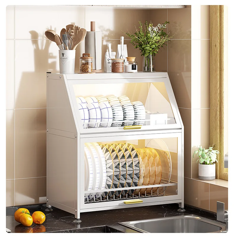 Kitchen Dishes Storage Cabinet Multifunctional Drainage Rack Multi-layer Season Storage Cabinet With Door Dustproof Storage Box