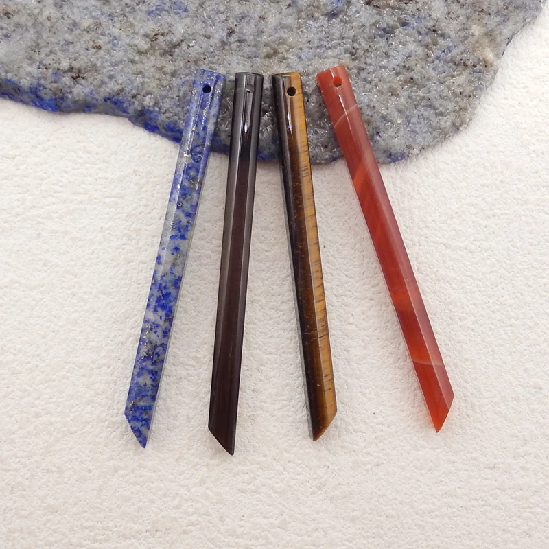 4Pcs/set Autumn Winter Charms Colorful Natural Stones Lapis Lazuli Long Pendants Jewelry DIY For Necklace Jewelry Making 56x4mm