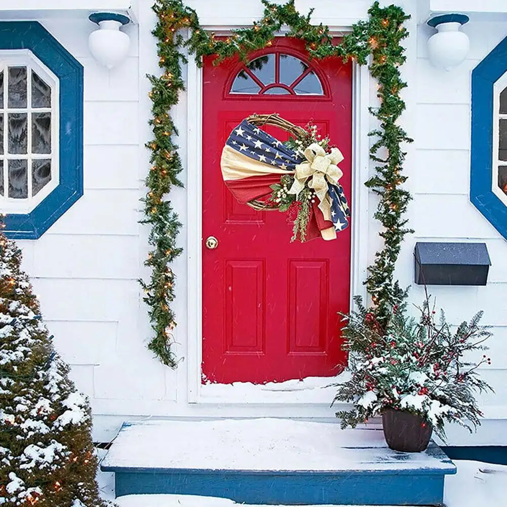 

Seasonal Door Wreath Patriotic American Flag Door Wreath for Independence Day Holiday Artificial Berry Flax Flower for Balcony