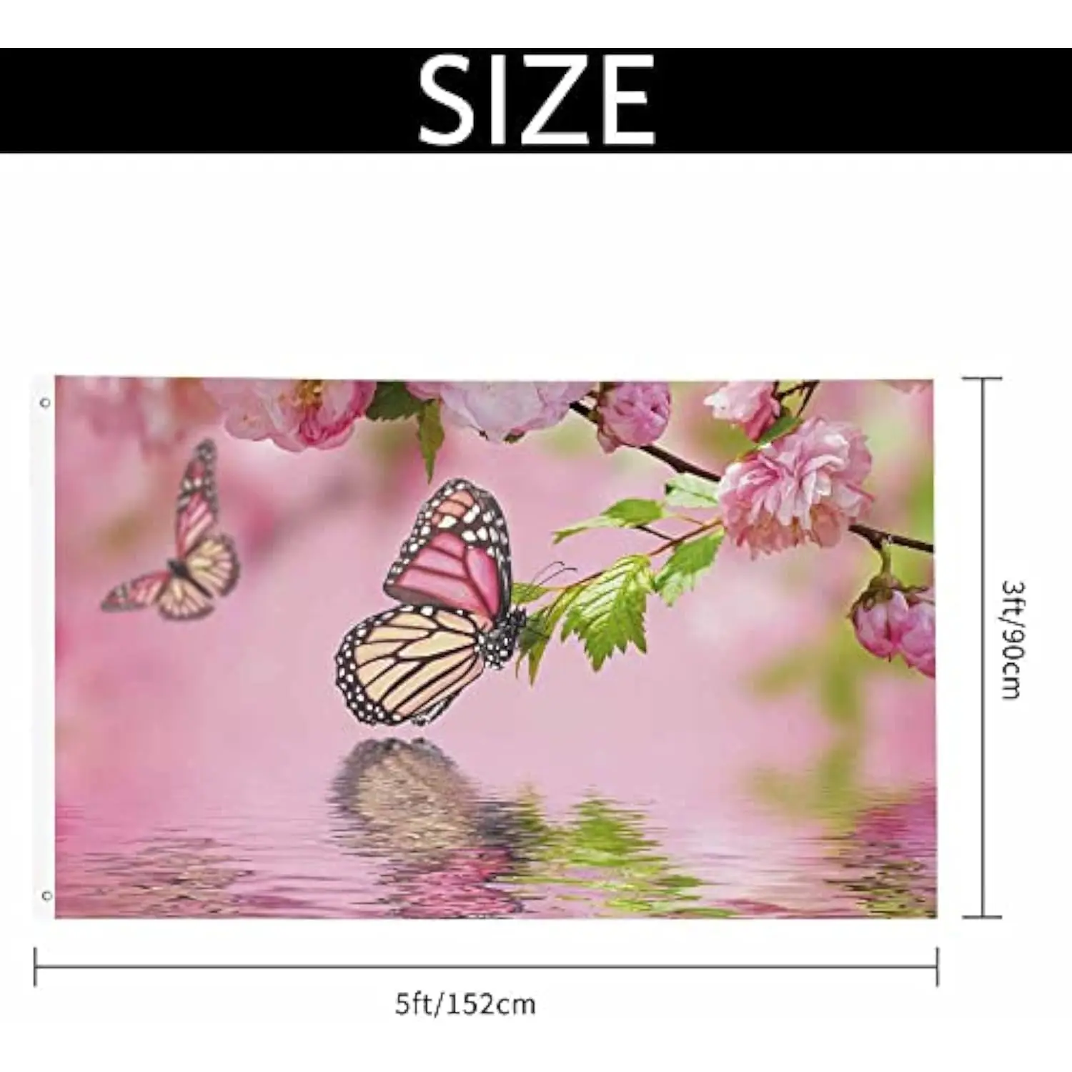 Butterfly Pink Flower Reflection Garden Flag Vivid Colors UV Fade Resistant Durable Outdoor Decor