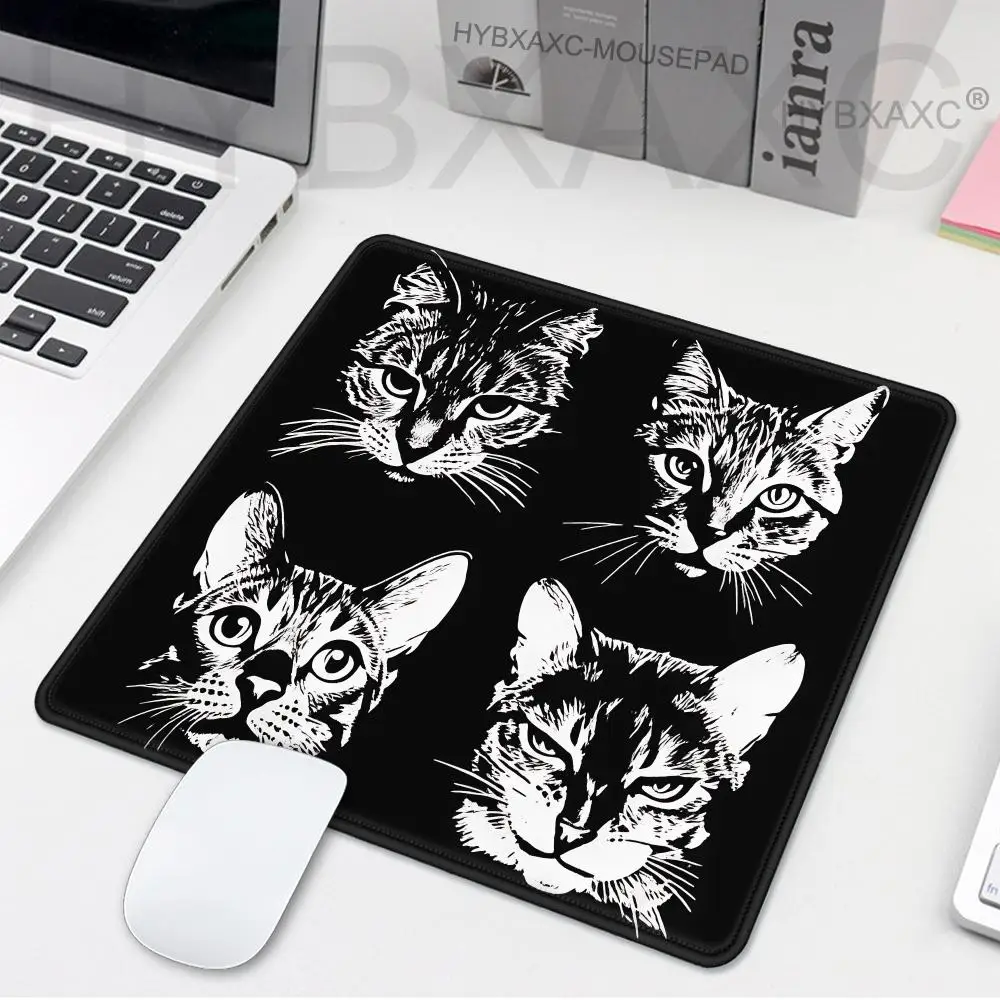 Gothic Evil Demon Cat Mouse Pad, Black Metal Angry Fangs Cat Desk Mat, Non‑Slip Rubber Gaming Desk Pad for Laptop