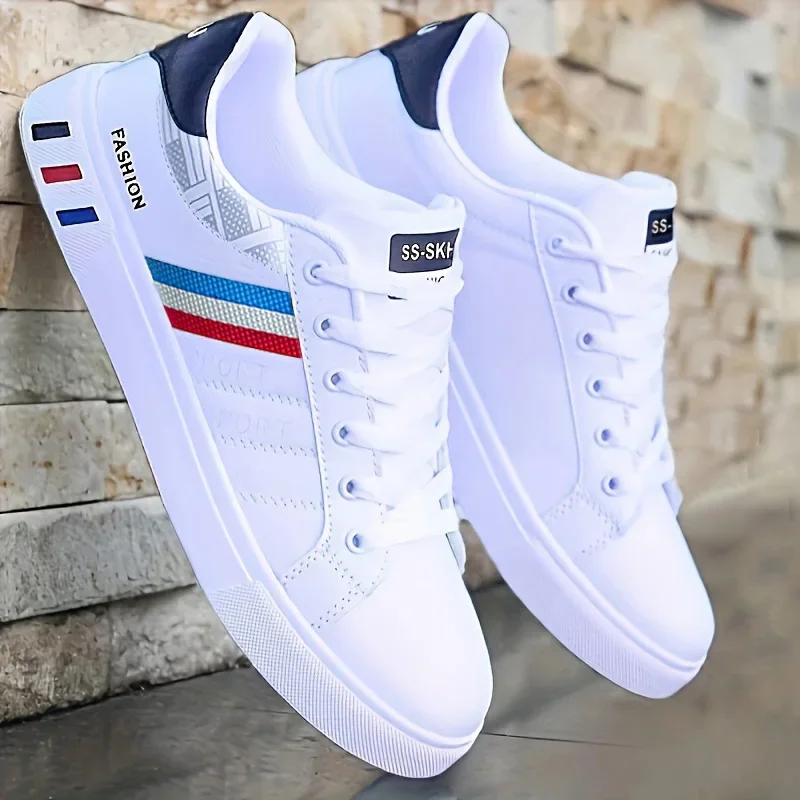 

2026 Men's Casual Sneakers Skateboarding Shoes PU Flats Shoes Students Outdoor Sneakers Street Shoes Lace Walking Shoes Plus Siz