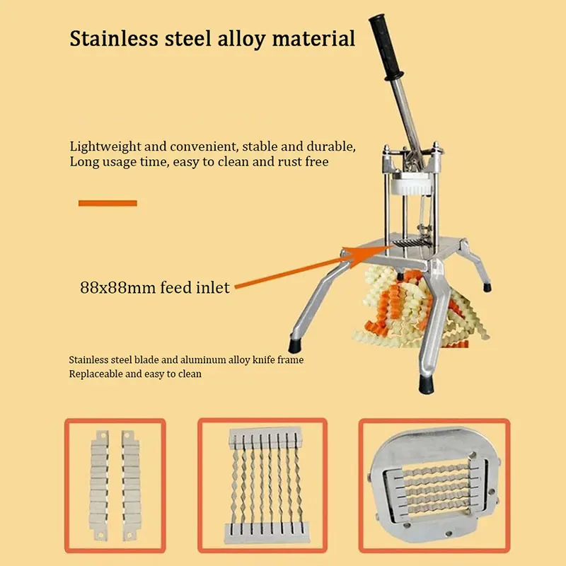 Manual Stainless Steel Food Vegetable Fruit Wavy Potato Strip Slicer Cutting Machine