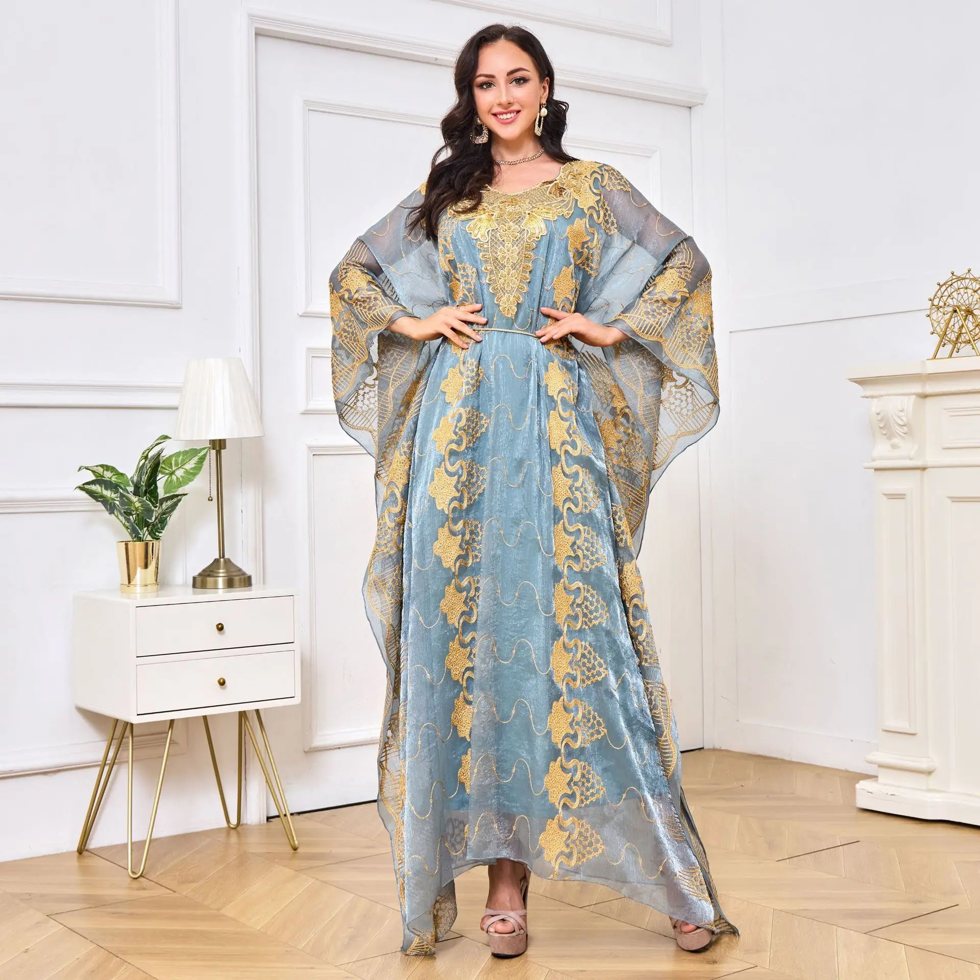 

Mt041 Moroccan Long-sleeved Long Dress With Embroidery And Sequins, Evening Suit, Women's Dress, Women's Clothing Islam Elegant