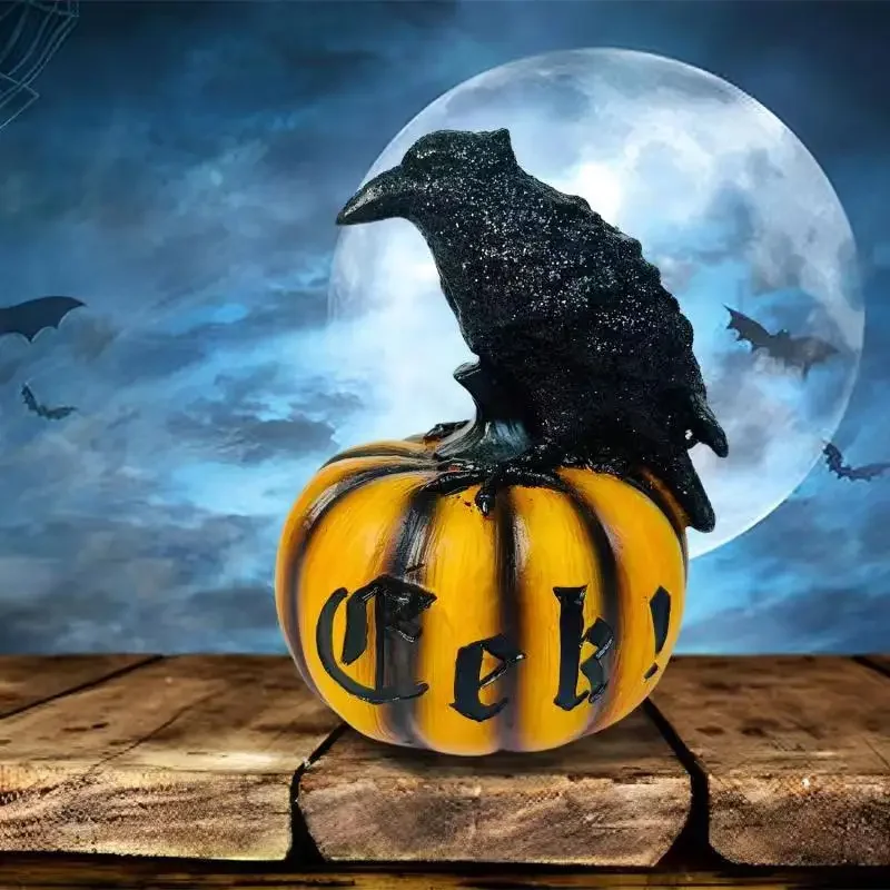 

New Halloween Crow and Pumpkin Decoration Party Ghost Festival Resin Crafts Atmosphere Decoration Props