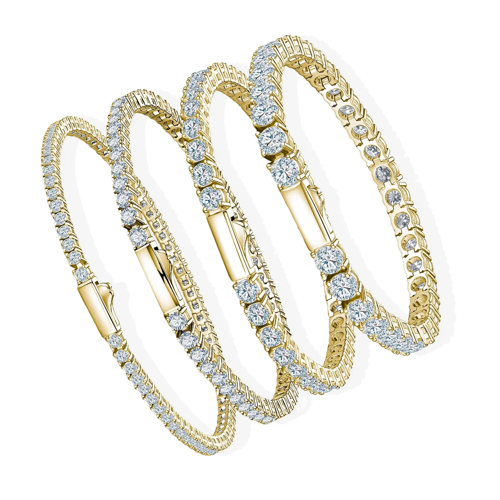 2 مللي متر-5 مللي متر مويسانيتي أساور التنس للجنسين 18K مطلية بالذهب S925 فضة تألق أناقة للمناسبات اليومية والرسمية