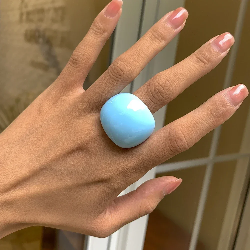 Bagues géométriques en résine acrylique pour femmes et filles, macarons colorés, périphérie transparente, bijoux chics exagérés, cadeaux de fête, nouvelle mode