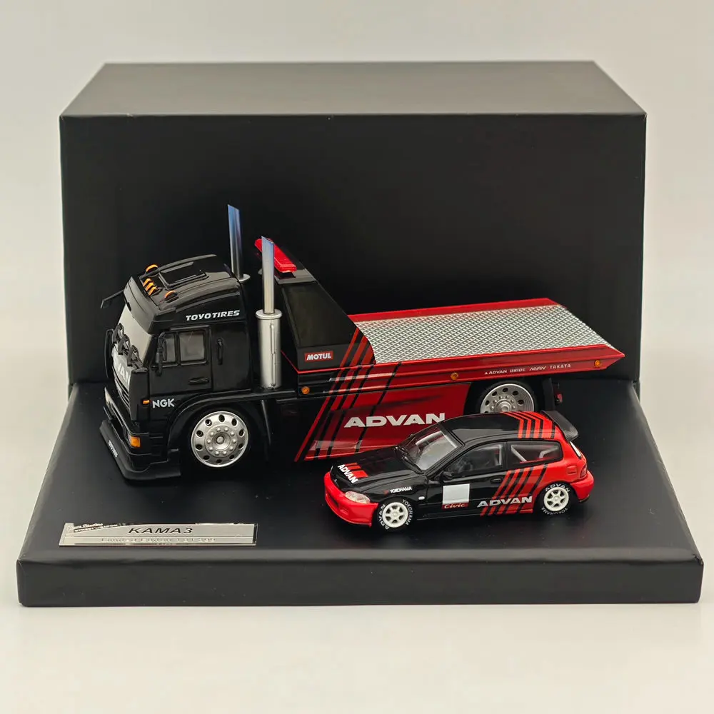 Diecast 1/64 Scale KamaZ Modified Transport Trailer Car Model Alloy KamaZ Spoon Advan Painted Car Model Collection Display