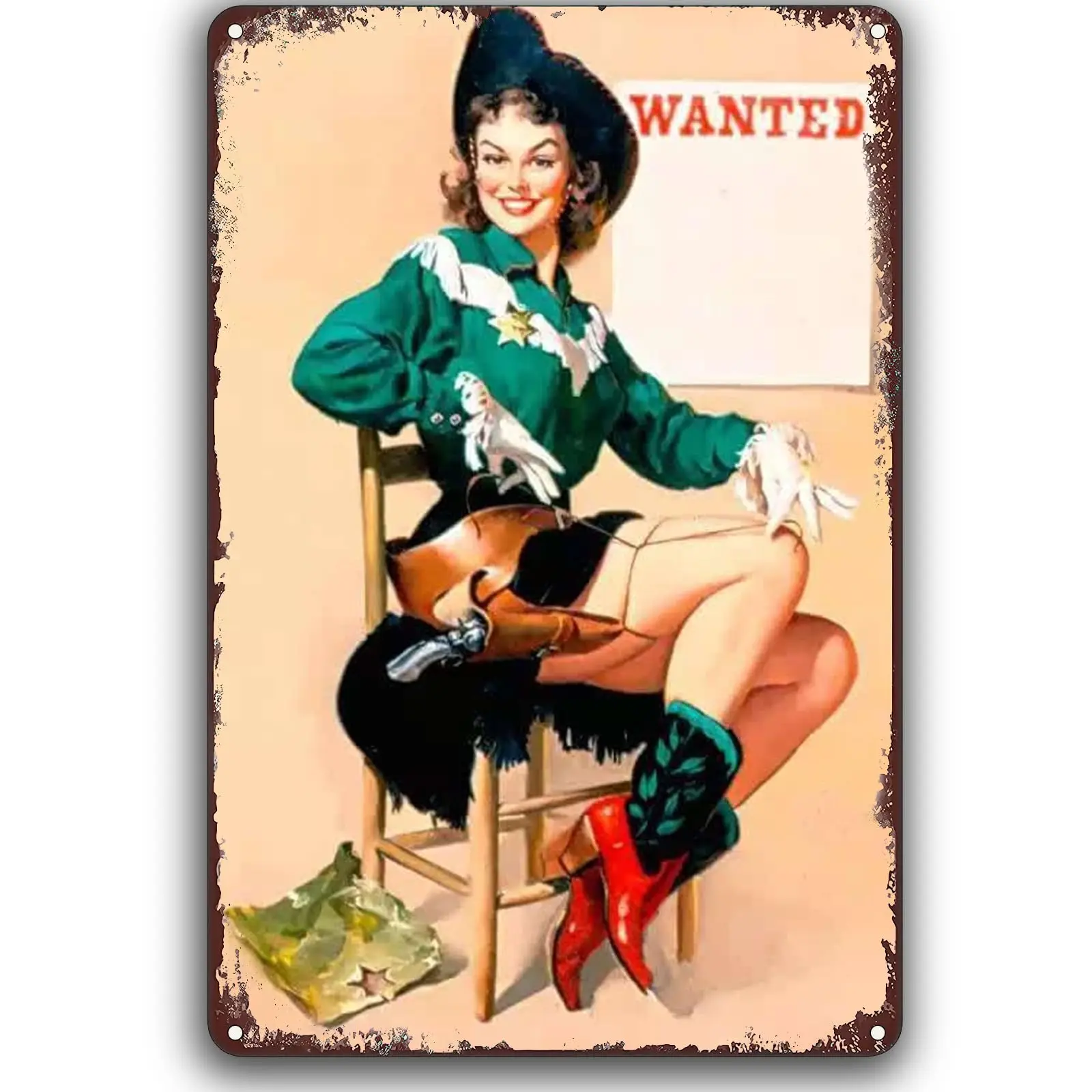 TRENDSTHAN Vintage Metal Tin Sign Pin Up Girl Posters-Smile Cowgirl Retro Garage Signs Sexy Women Wall Art Decor,Funny Party Dec