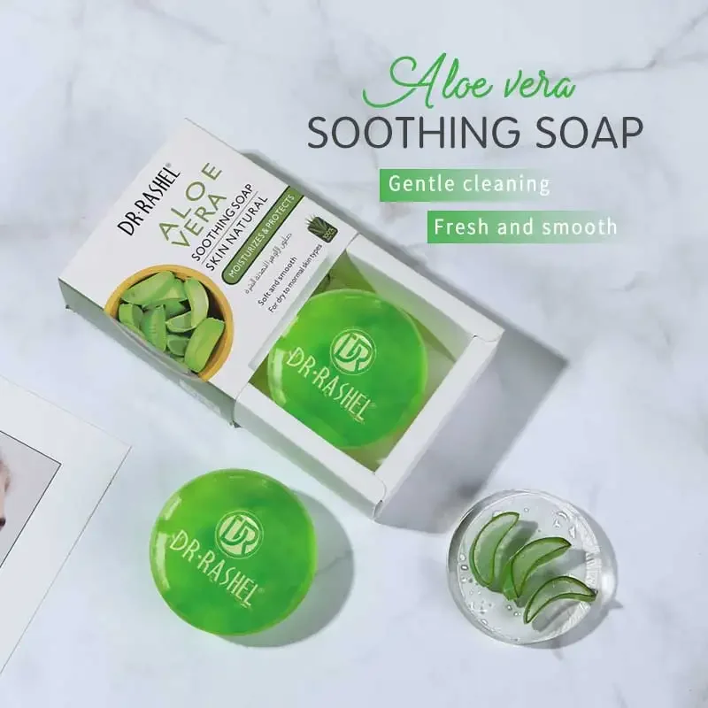 DR·RASHEL Aloe Soothing Gel Bath Soap Cleansing Face Soap Moisturizing Whitening Skin Care Remove Acne Soap Body and Facial