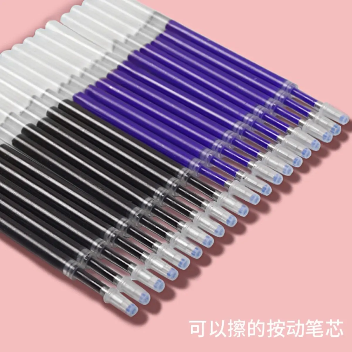 Kit 24pcs Erasable Press Refill Crystal Blue Carbon Black Bullet Push Type Mo Heat Elimination Gel Ink Pen Refill