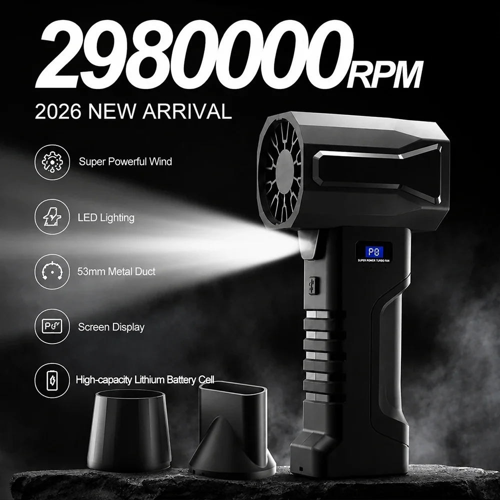 

2980000RPM Jet Blower Super Powerful Wind Pressure Brushless Motor Turbo Air Blower For Car-Clean With LED Light Digital Display
