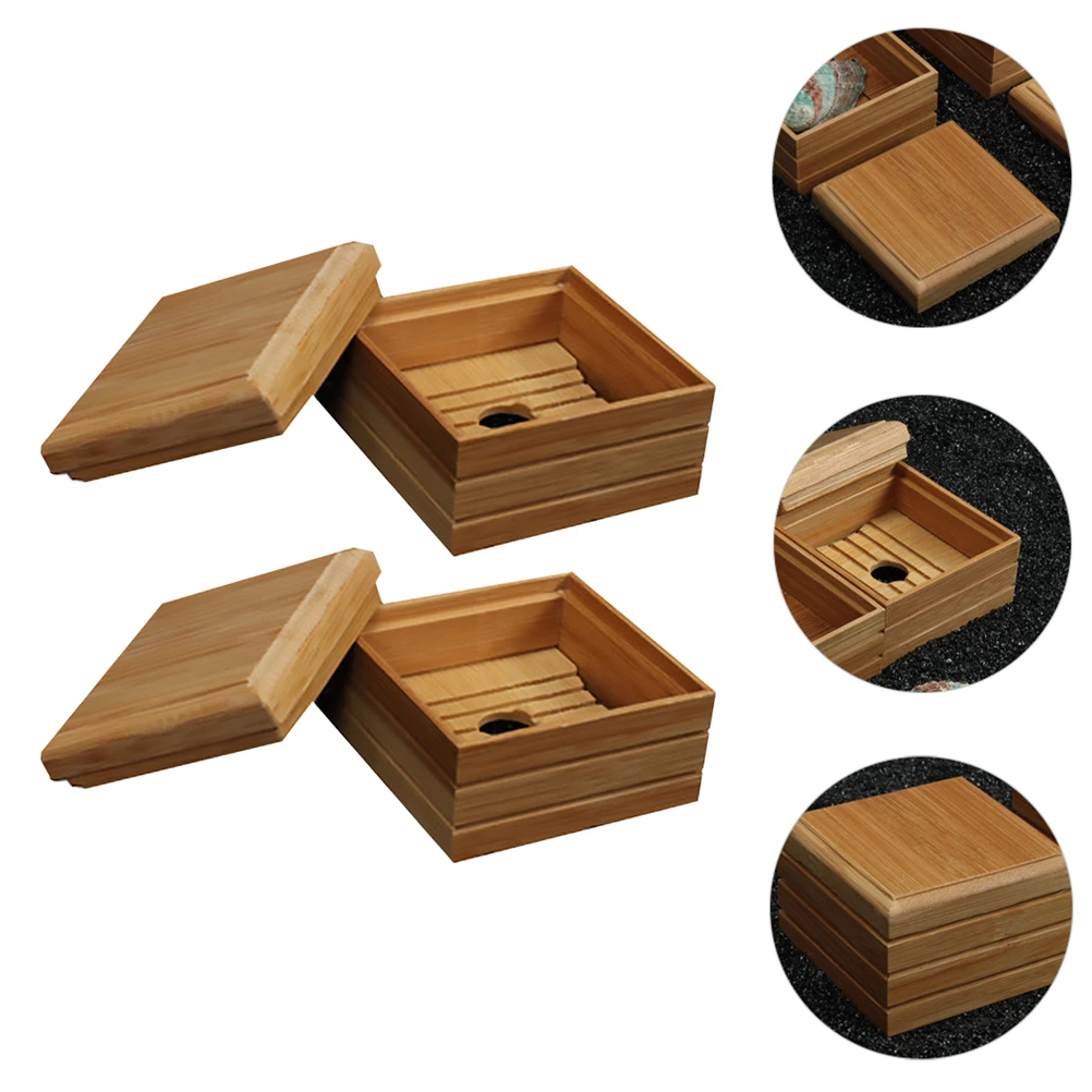 

2pcs Bamboo Soap Dish Smooth Edges Easy Clean Ventilated Storage For Bathroom Kitchen Shower Travel Outdoor Camping Soap Holder