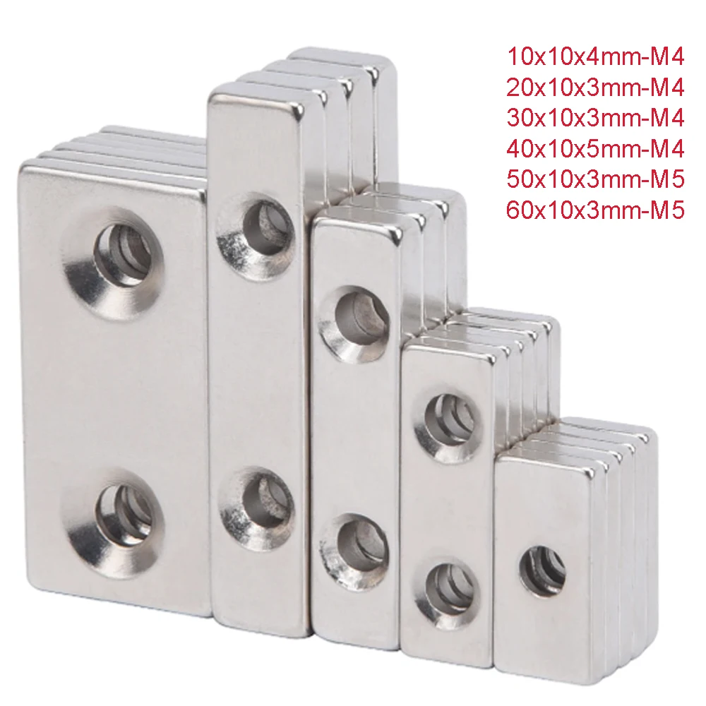 Strong Block Neodymium Magnets with Countersunk Hole N35 NdFeB Powerful Permanent Magnetic Square Rectangle Fridge Magnet