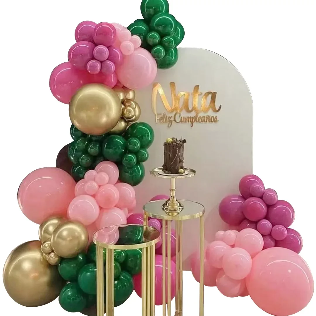 126pcs/Set Rose Pink Green Chrome Gold Latex Balloons Garland For Birthday Wedding Hawaii Summer Party Christmas Decorations