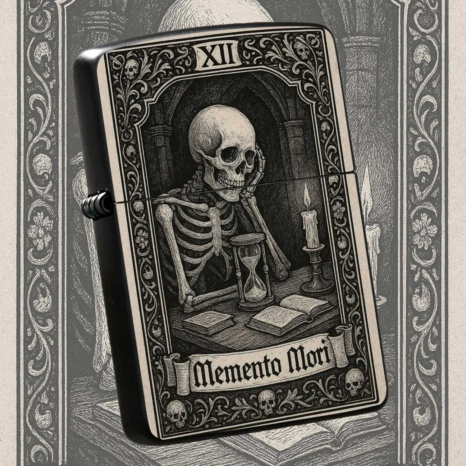 Vintage Gothic Style Skeleton Hourglass Windproof Refillable Flip-top Portable Pocket Lighter With Dark Aesthetic Memorial Meaning Creative PersonalizedGift Trendy Lighter Humorous and Fun Lighter